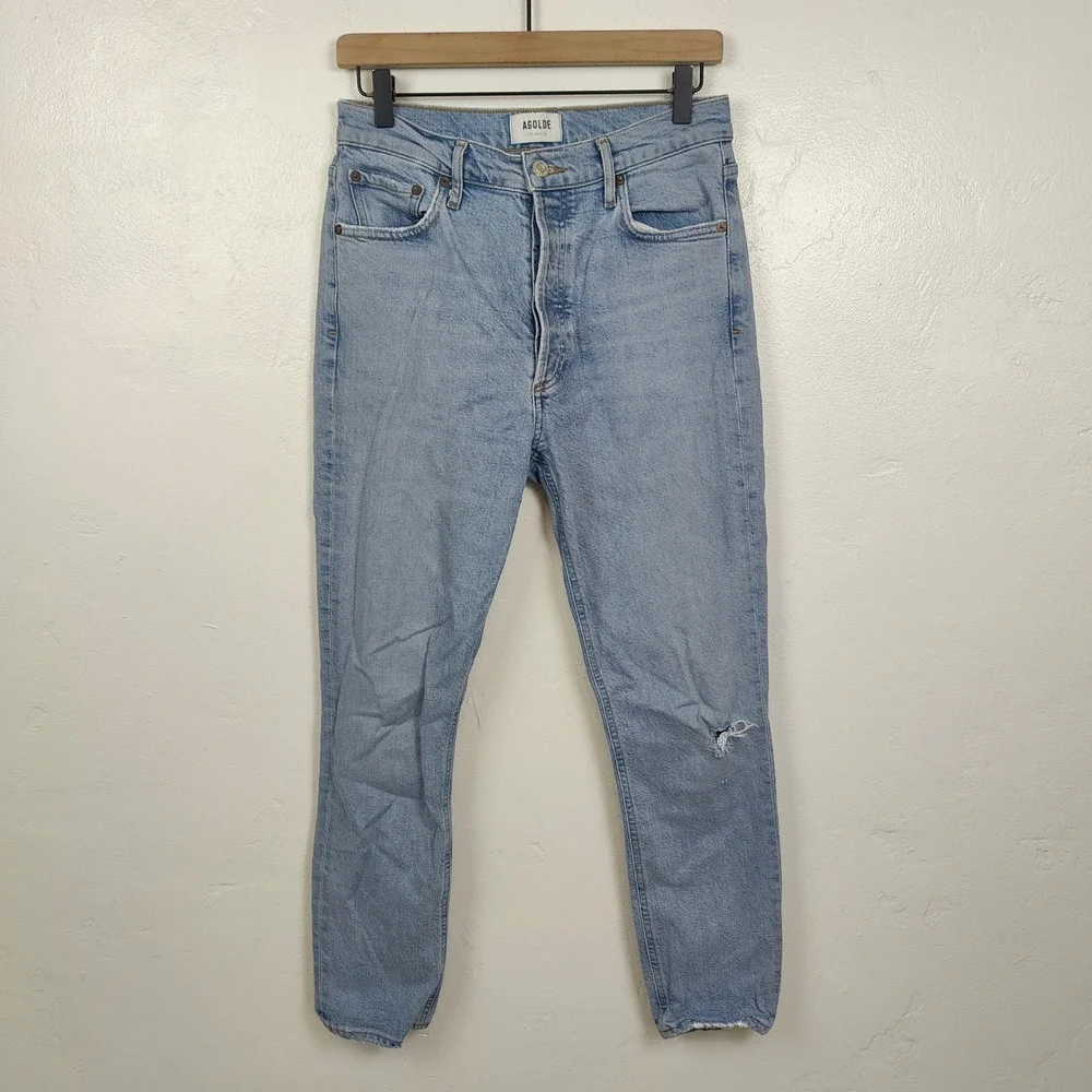 AGOLDE Nico Slim Jeans Womens 28 Blue High Rise Distressed Button Fly Casual